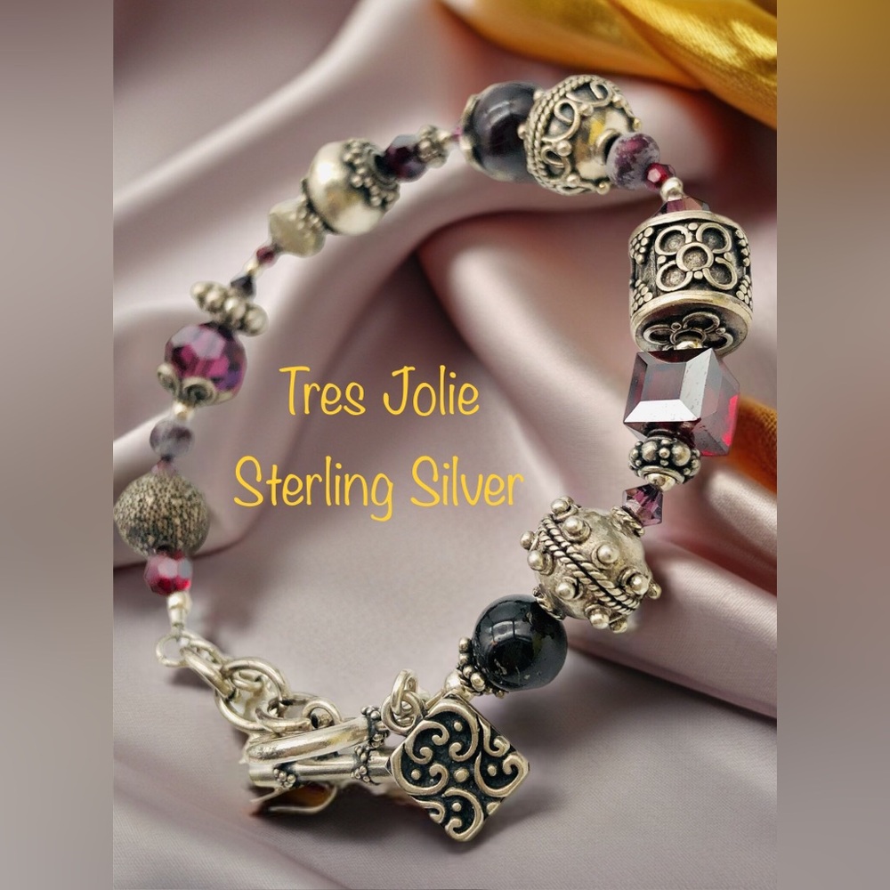 Tres Jolie Balinese Style Sterling Silver Bracelet with Gemstones and Crystals